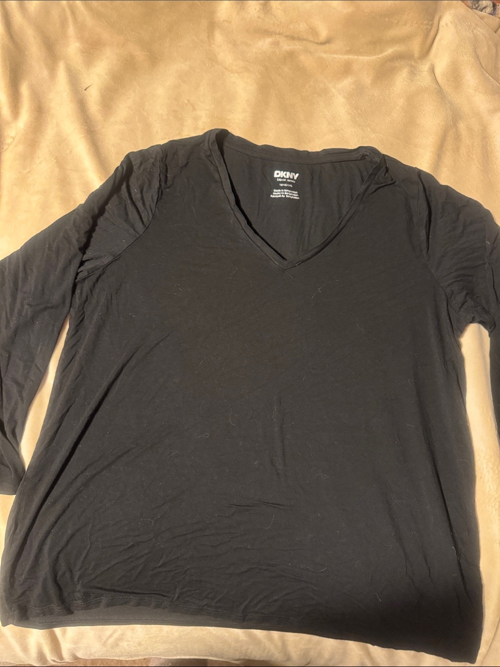 DKNY Black Long-Sleeve V-Neck Jersey Top